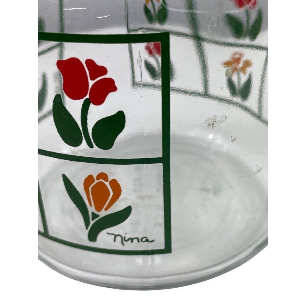 1983 Anchor Hocking Nina Glass Canister w/Colorful Tulips & Glass Lid - Picture 7 of 10
